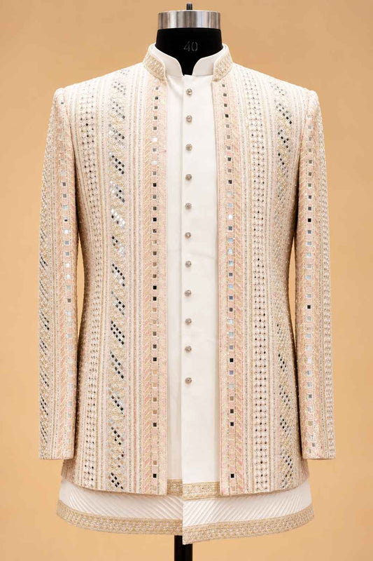 Ivory Pastel Gold Embellished Indo-Western Suit Set for Men – product image 2