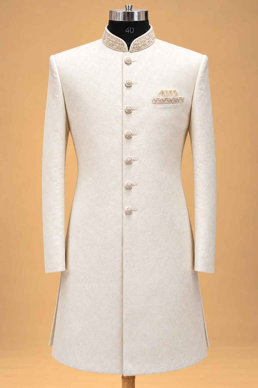Ivory Sherwani for Men with Trousers – product image 2