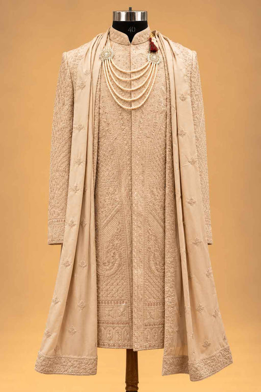 Royal Beige Gold sherwani for men – product view 2