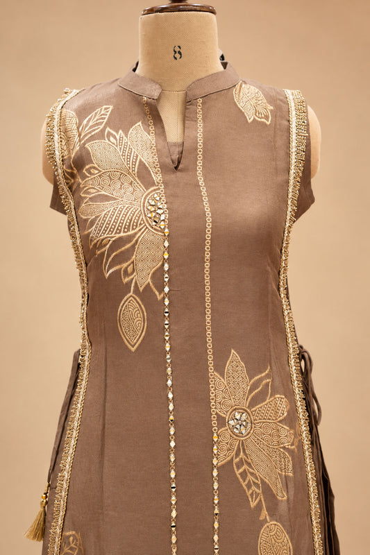 Taupe Brown kurta palazzo set for women – product view 2