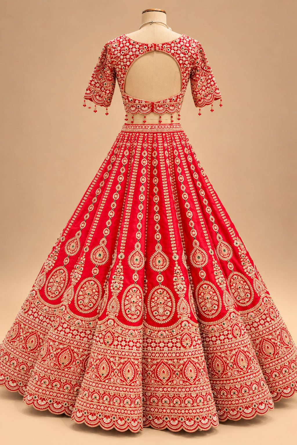 Luxury Bridal Red Lehenga with Intricate Gold Embroidery, Traditional Paisley Motifs and Designer Dupatta
