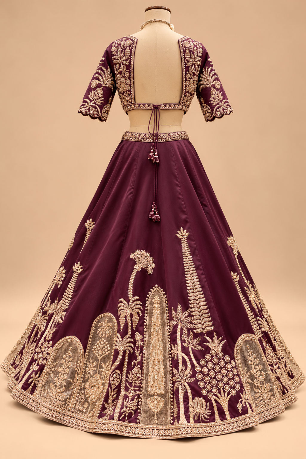 Premium Wine Plum Bridal Lehenga with Intricate Gold Embroidery, Designer Blouse and Embellished Dupatta