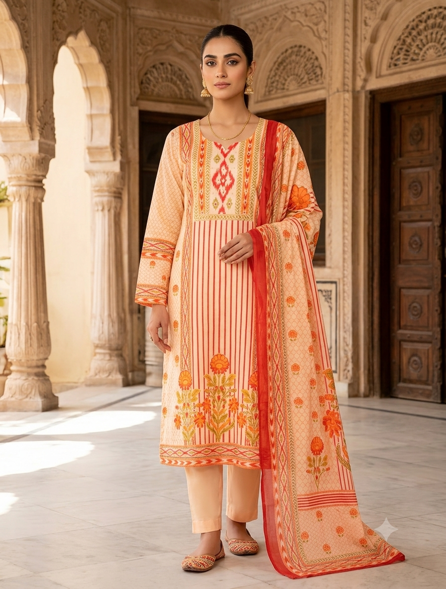 Pink Printed Cotton Kurti Set for Women with Dupatta | Floral Ethnic Straight Kurti