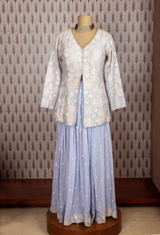 Lavender embroidered jacket lehenga set for women – alternate view 2