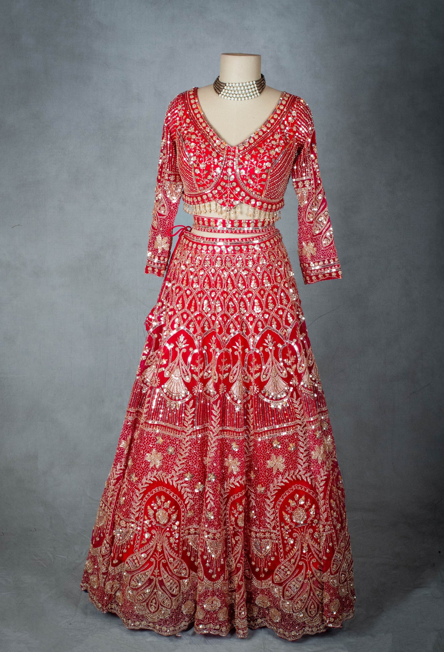 Bridal Red Hand-Embroidered Zardozi Lehenga