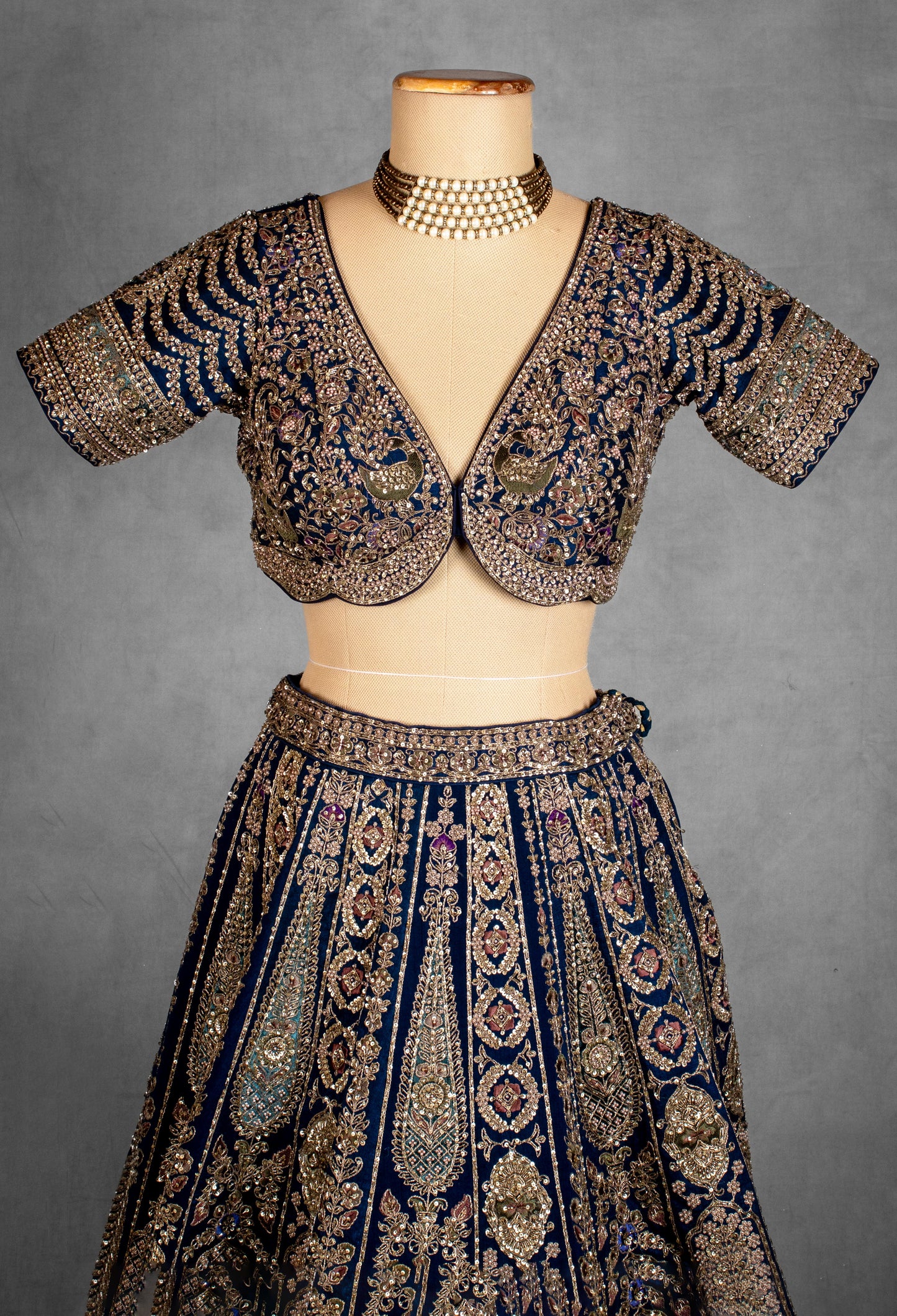 Regal Navy Blue Hand-Embroidered Bridal Lehenga with Heavy Zardosi and Sequins Work