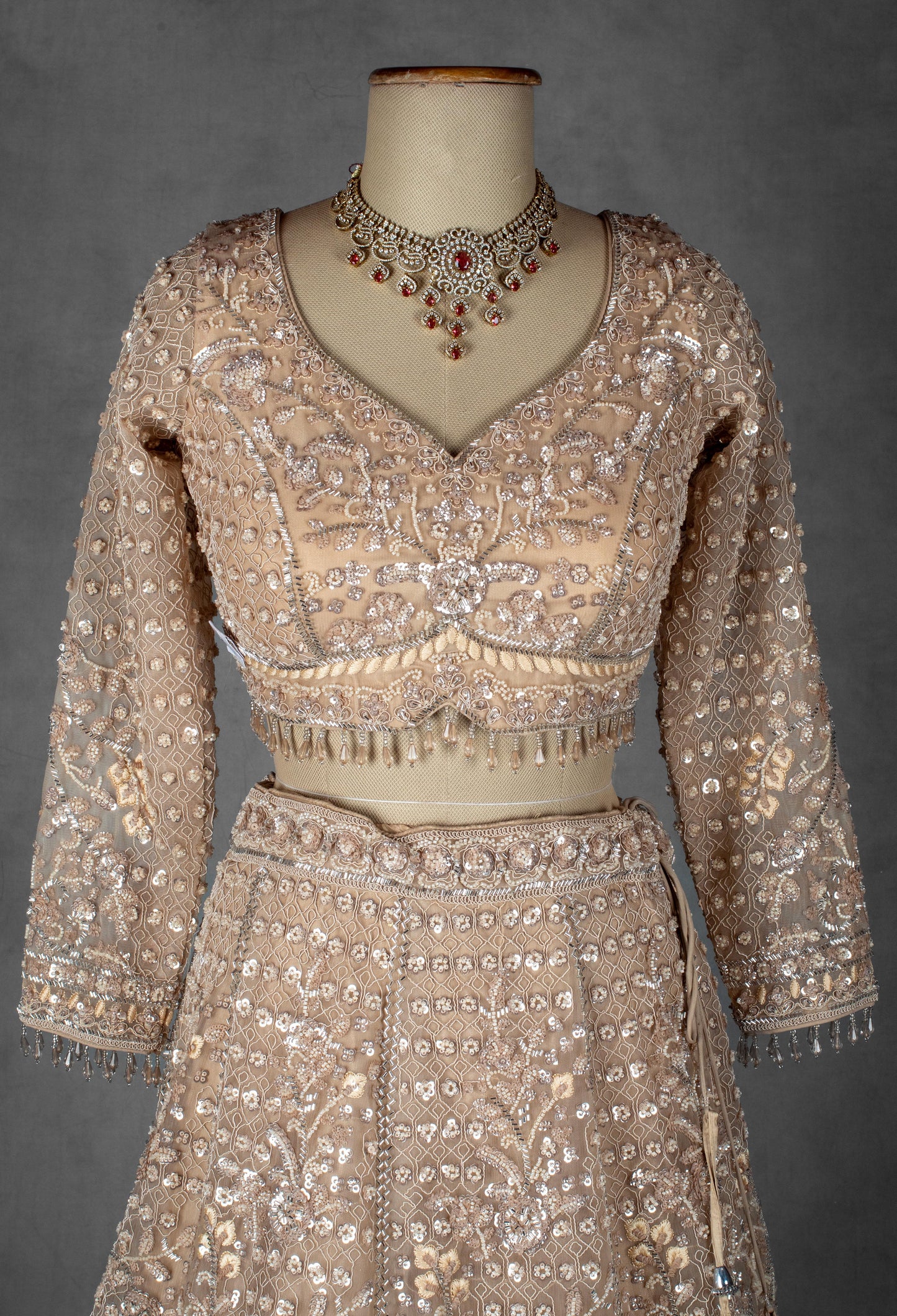 Champagne Gold | Champagne gold sequin embroidered lehenga with full-sleeve blouse – product image 6 | 6