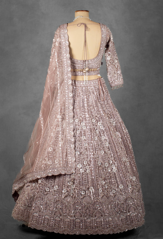 Champagne gold embellished bridal lehenga set with net dupatta – product image 2