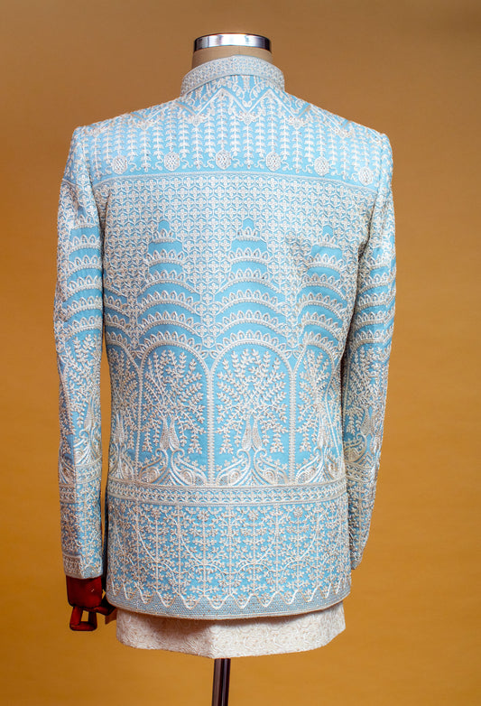 Powder blue hand-embroidered sherwani for men – alternate view 2