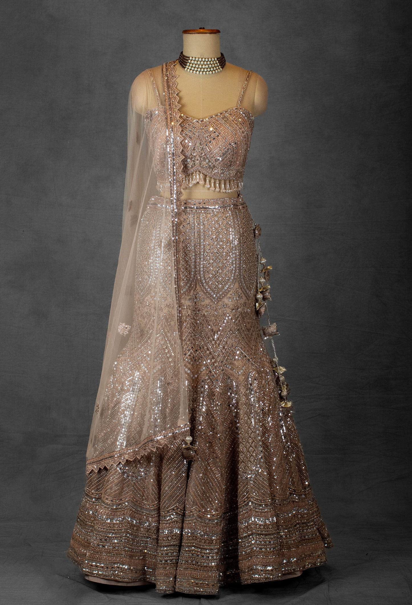 Champagne Gold Sequin Embroidered Lehenga with Beaded Blouse