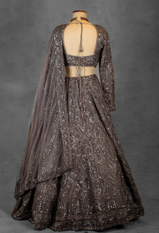 Smoky brown sequin embellished lehenga with geometric detailing – product image 2