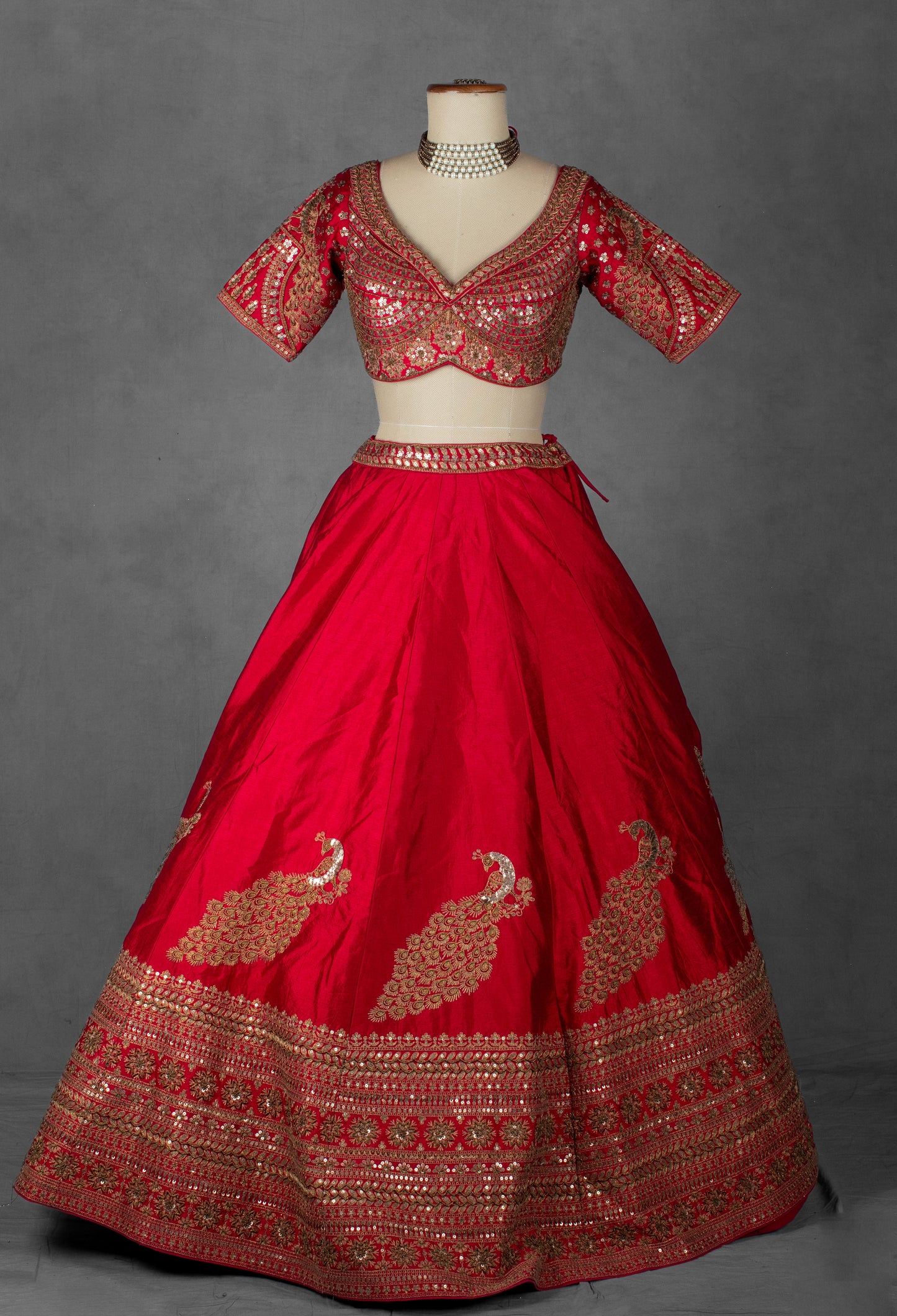 Regal Red Raw Silk Bridal Lehenga with Handcrafted Zardosi & Mirror Embroidery