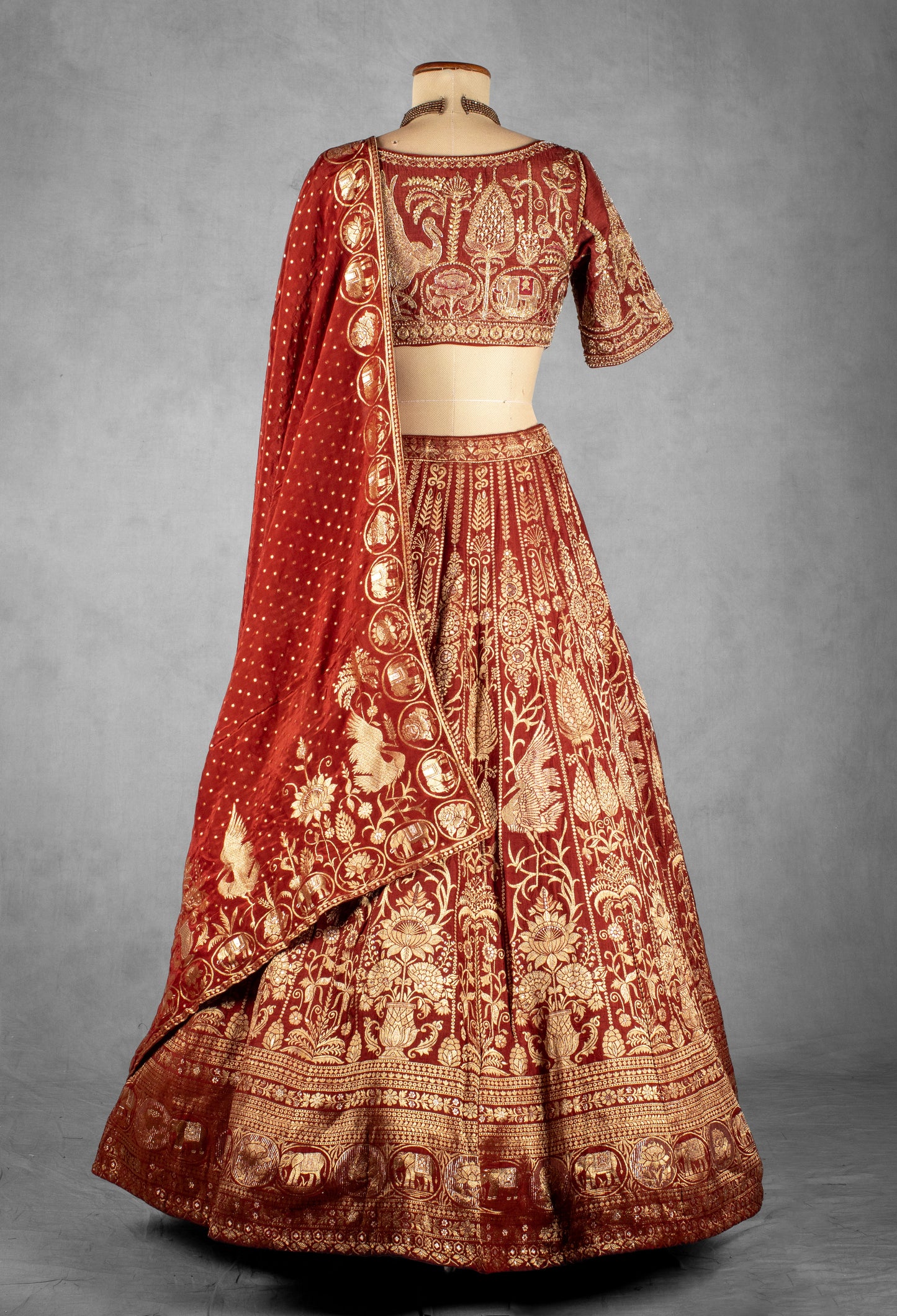 Rust Red Banarasi Silk Handwoven Bridal Lehenga Set with Zari Embroidery & Dupatta