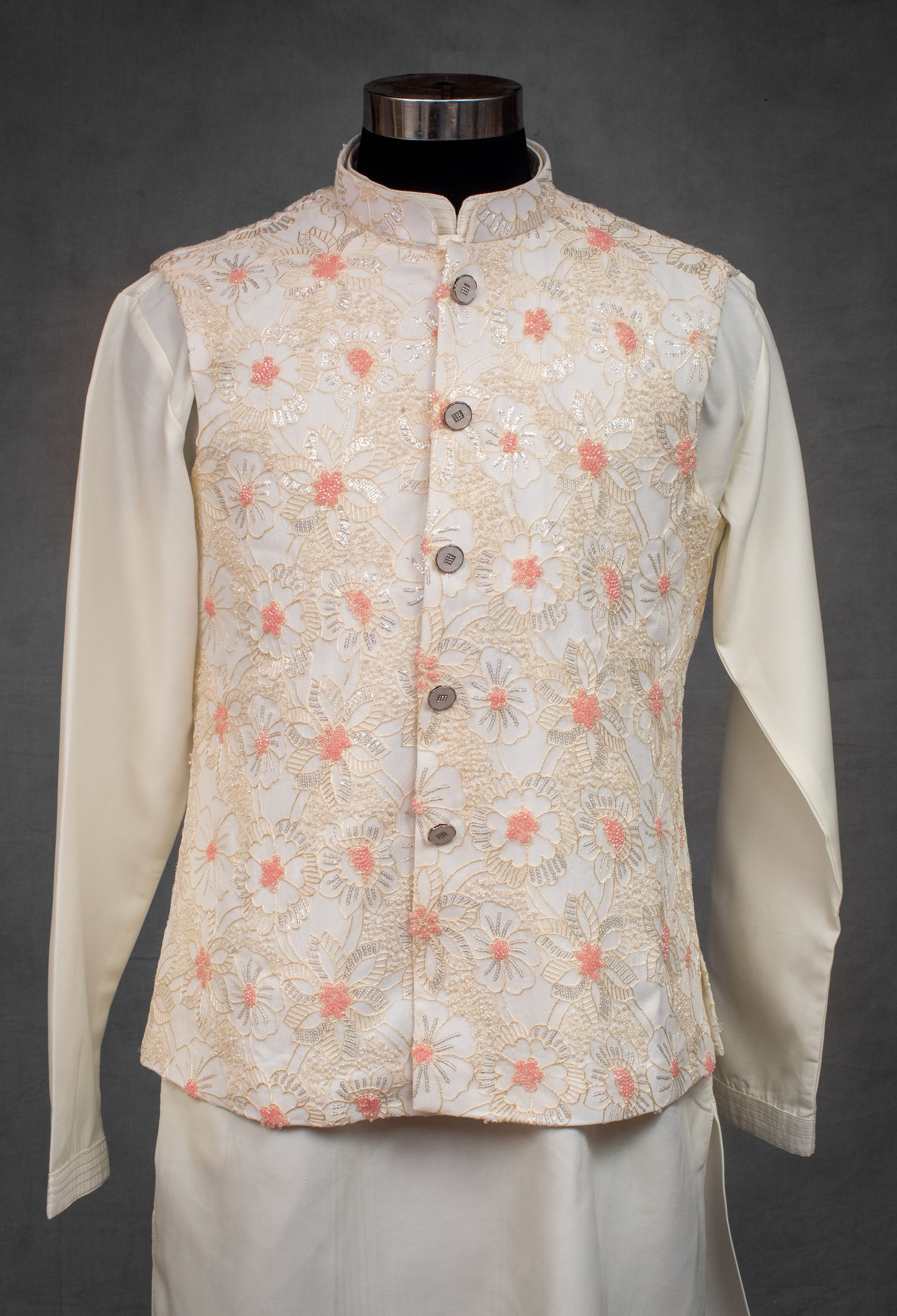 Cream Floral Embroidered Kurta for MenCream Floral Embroidered Kurta for Men
