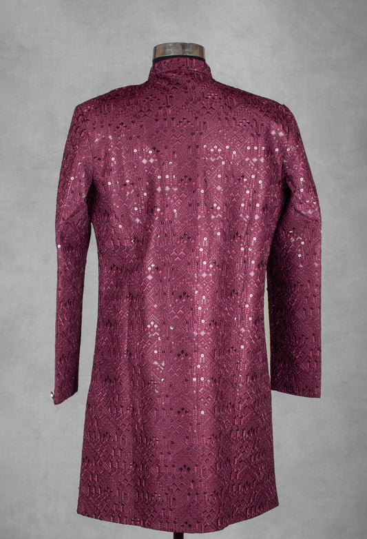 Wine textured sequin sherwani for men – product image 2