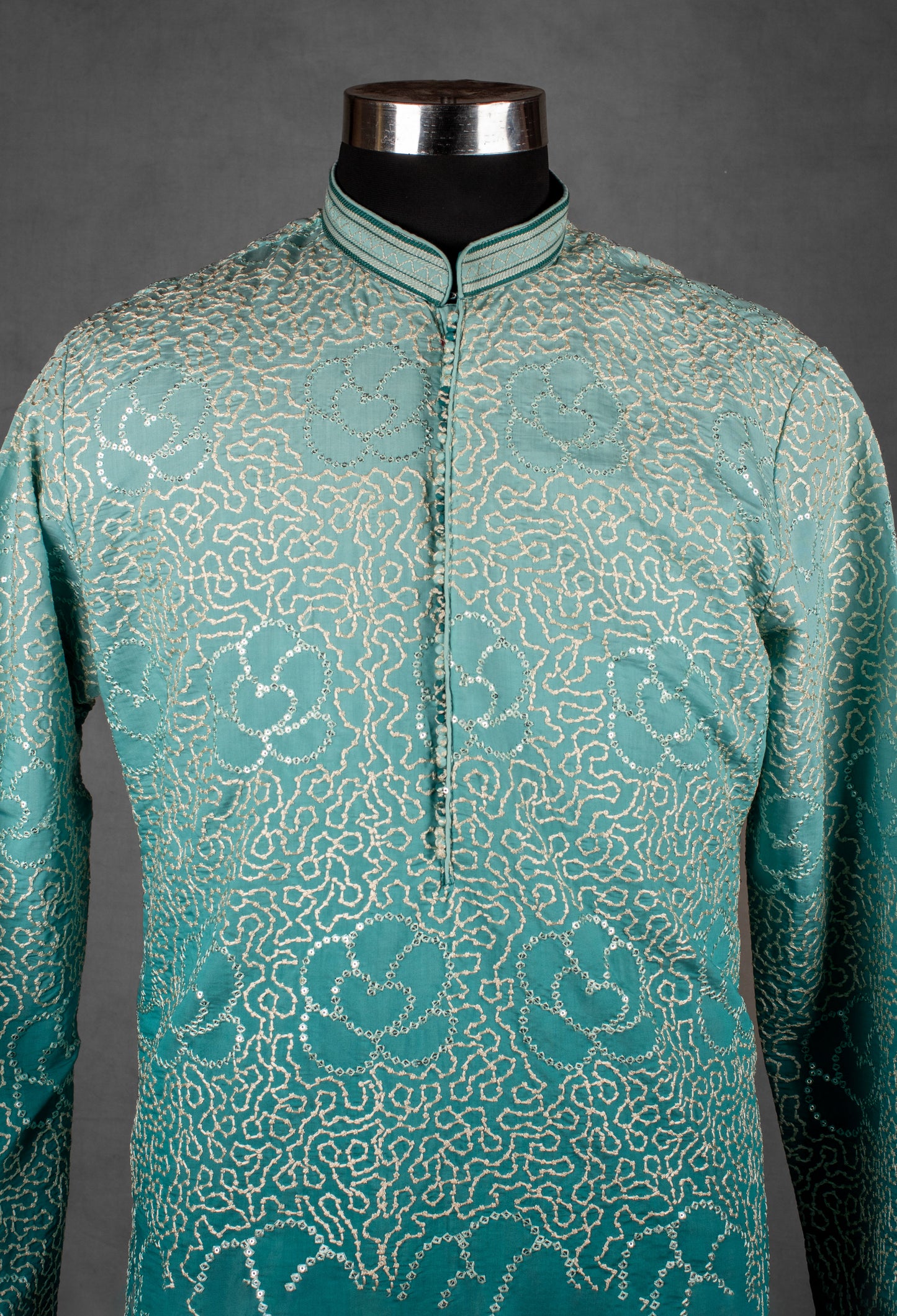Teal Green Sequin Embroidered Kurta for Men