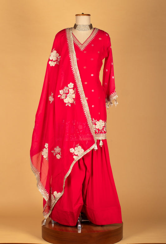 Pink embroidered straight-cut kurta set with dupatta – product image 2