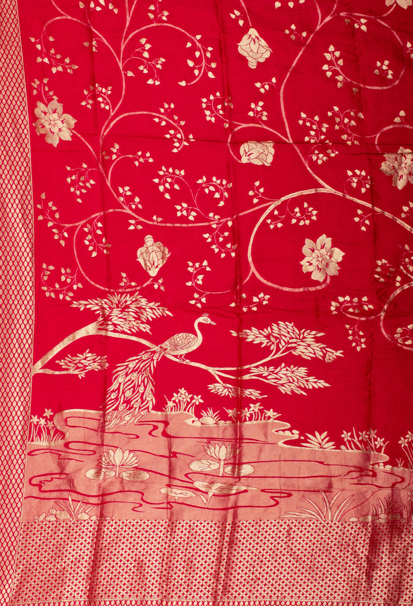 Banarasi Silk Lehenga Set – Red | Zari Woven Lehenga with Crop Top & Dupatta