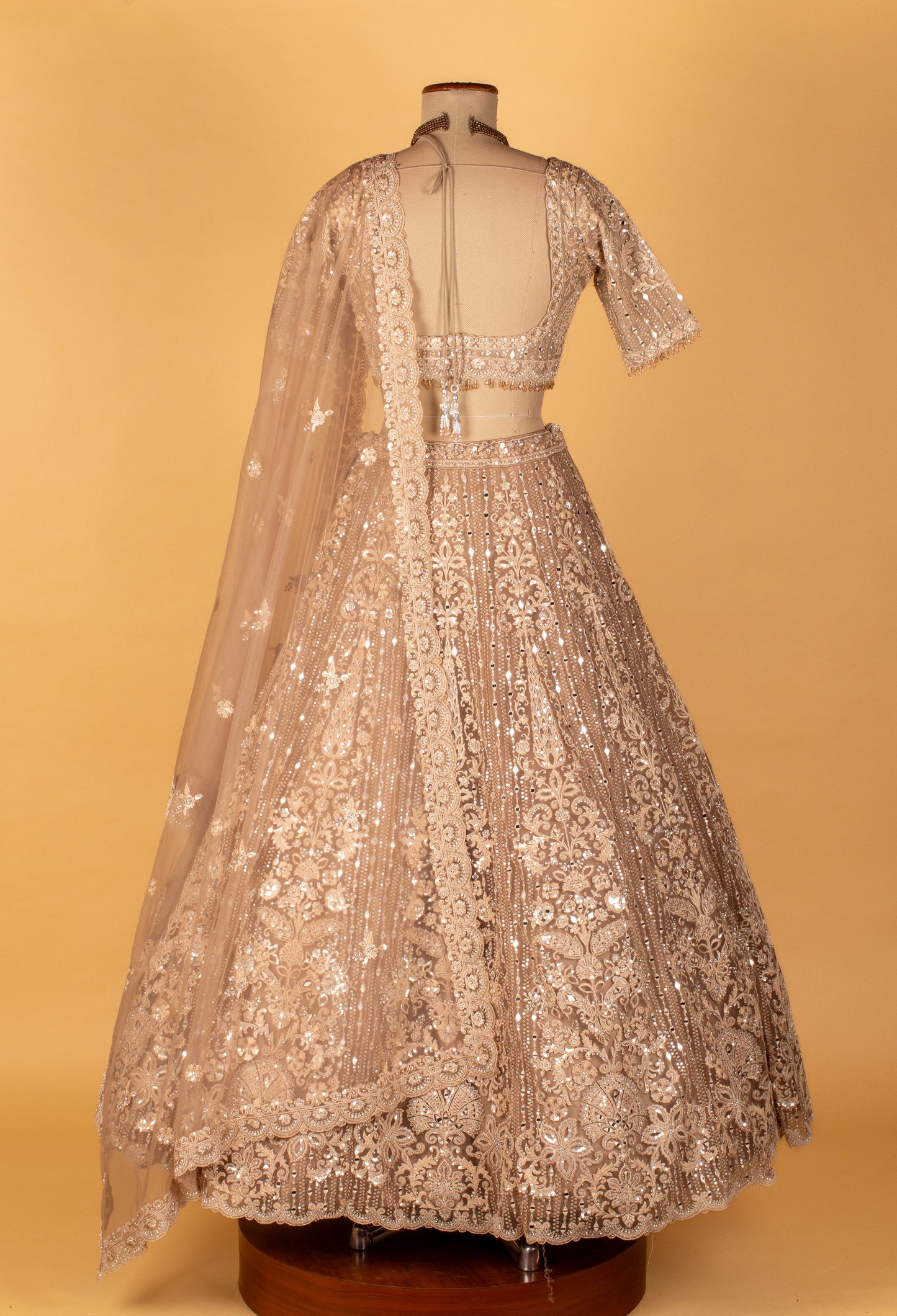 Champagne Gold Heavy Sequin & Mirror Embroidered Crop-Top Lehenga Set