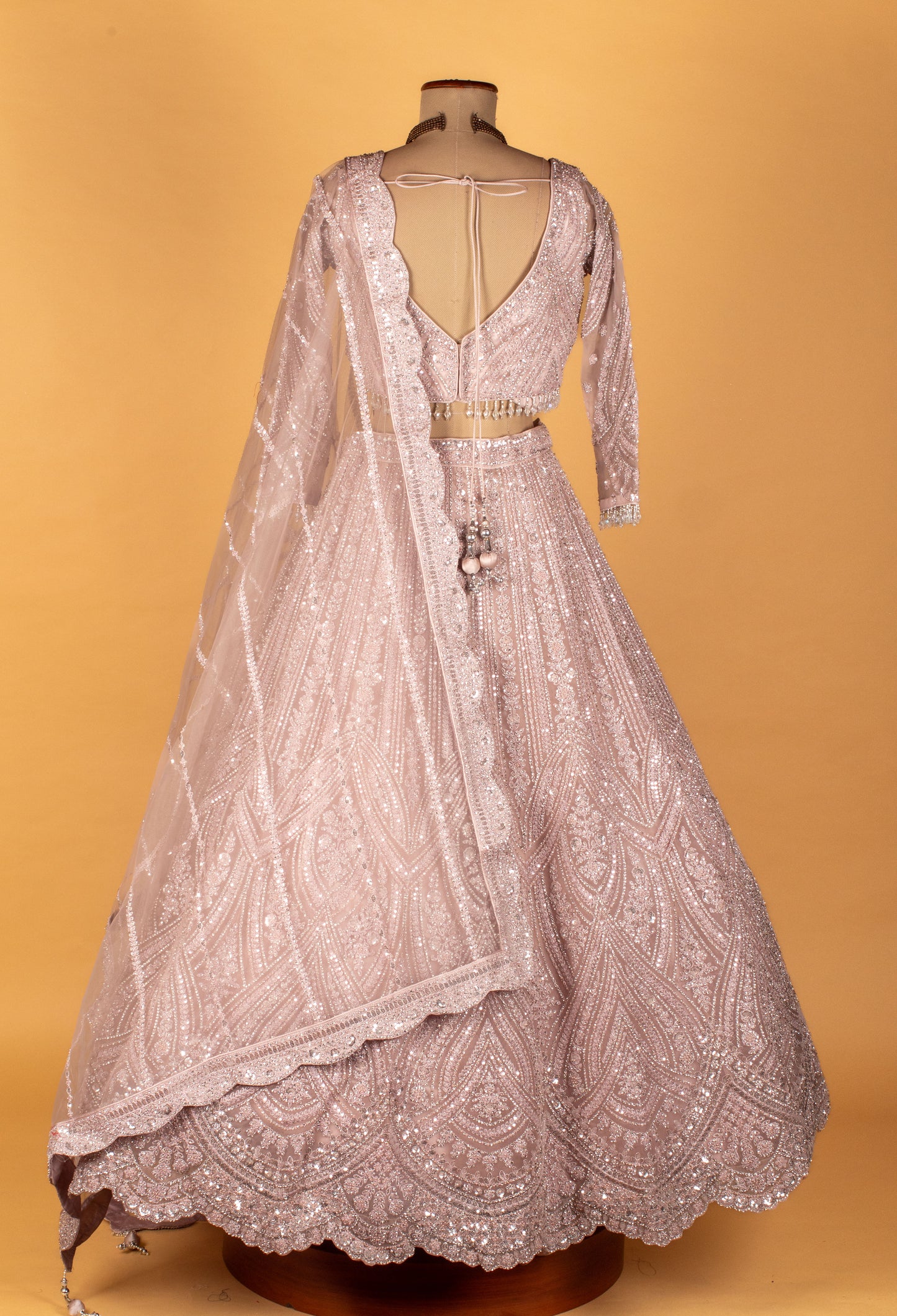 Pastel Blush Heavy Sequin Embroidered Crop-Top Lehenga Set