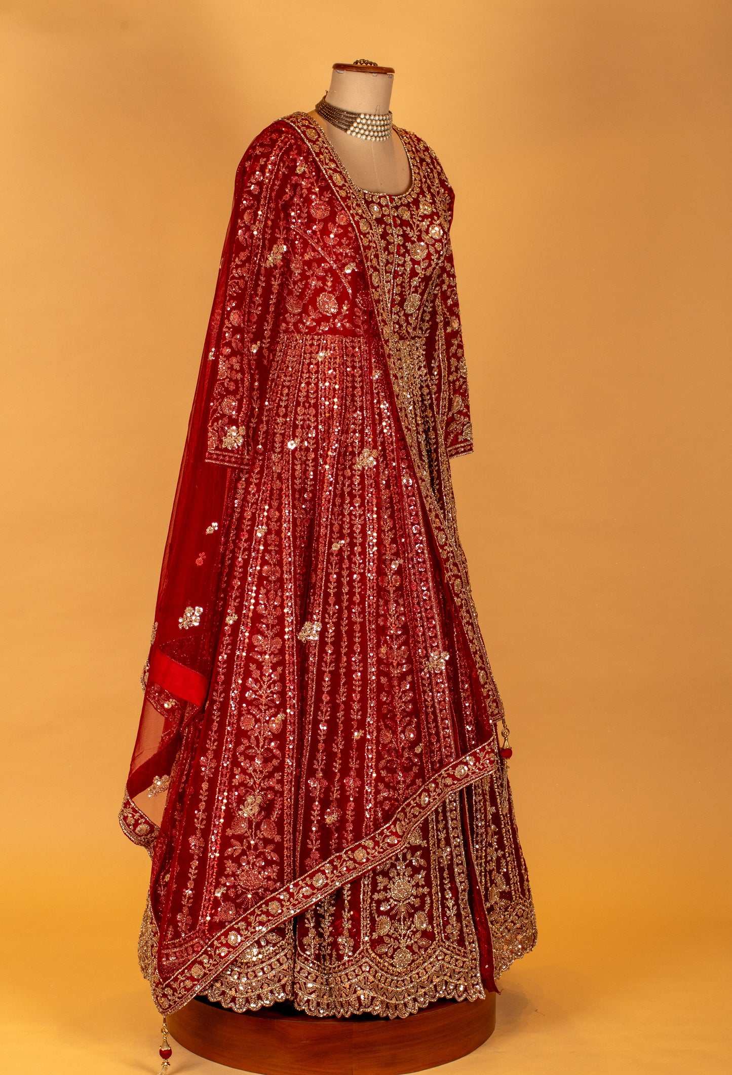 Regal Red Zari Hand-Embroidered Bridal Anarkali Set