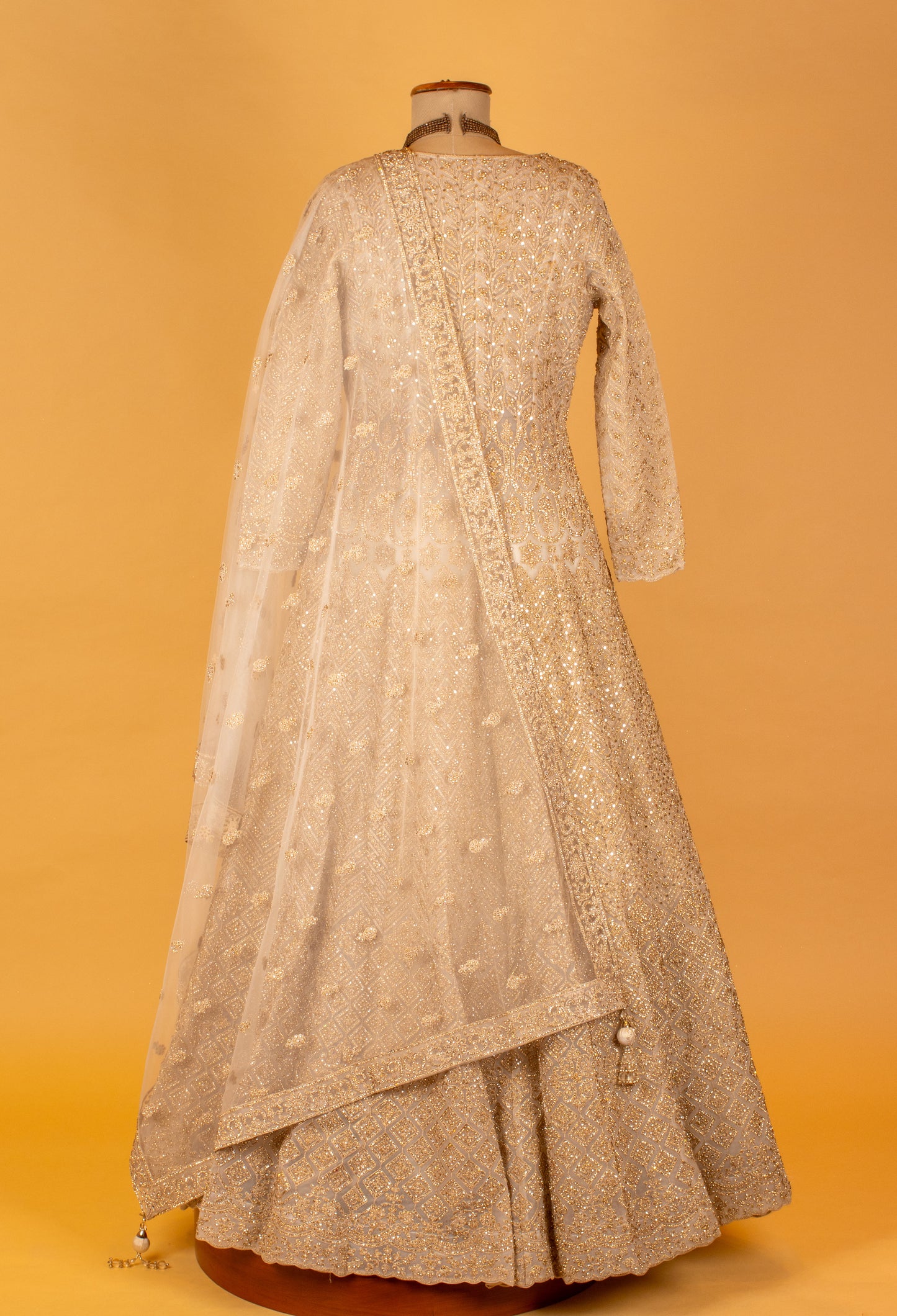 Luxury Golden Embellished Full Sleeve Bridal Anarkali – Heavy Sequence & Hand Embroidery Work