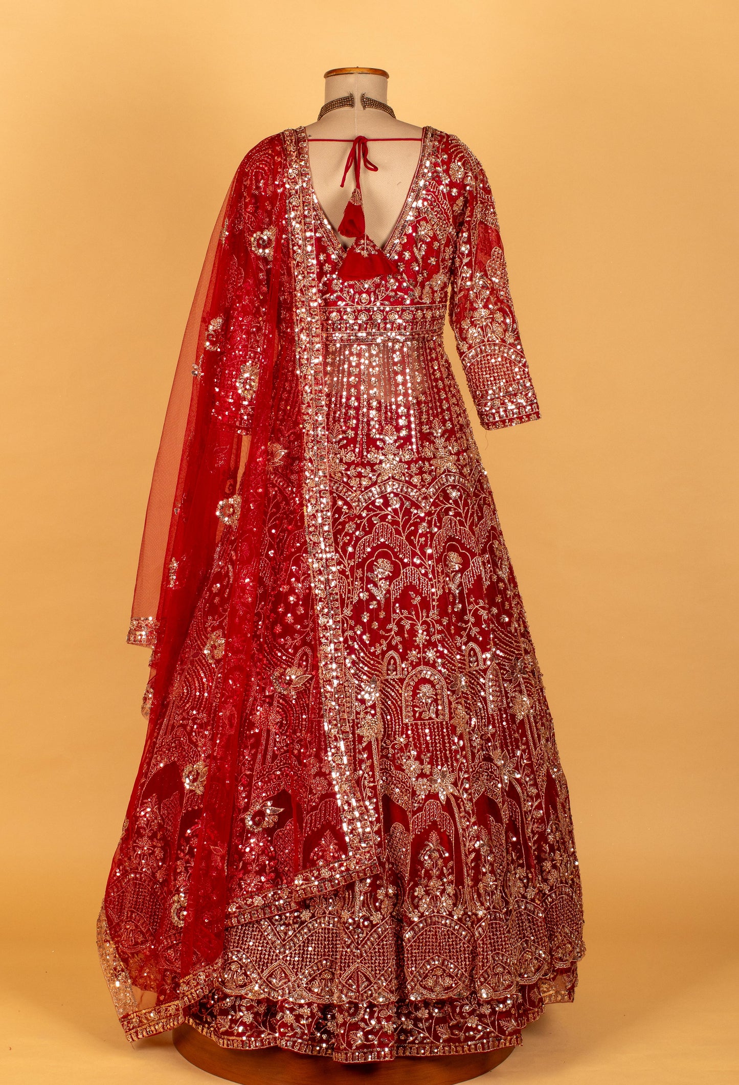 " Red Heavy Embellished Bridal Gown with Silver Sequin & Zari Work"