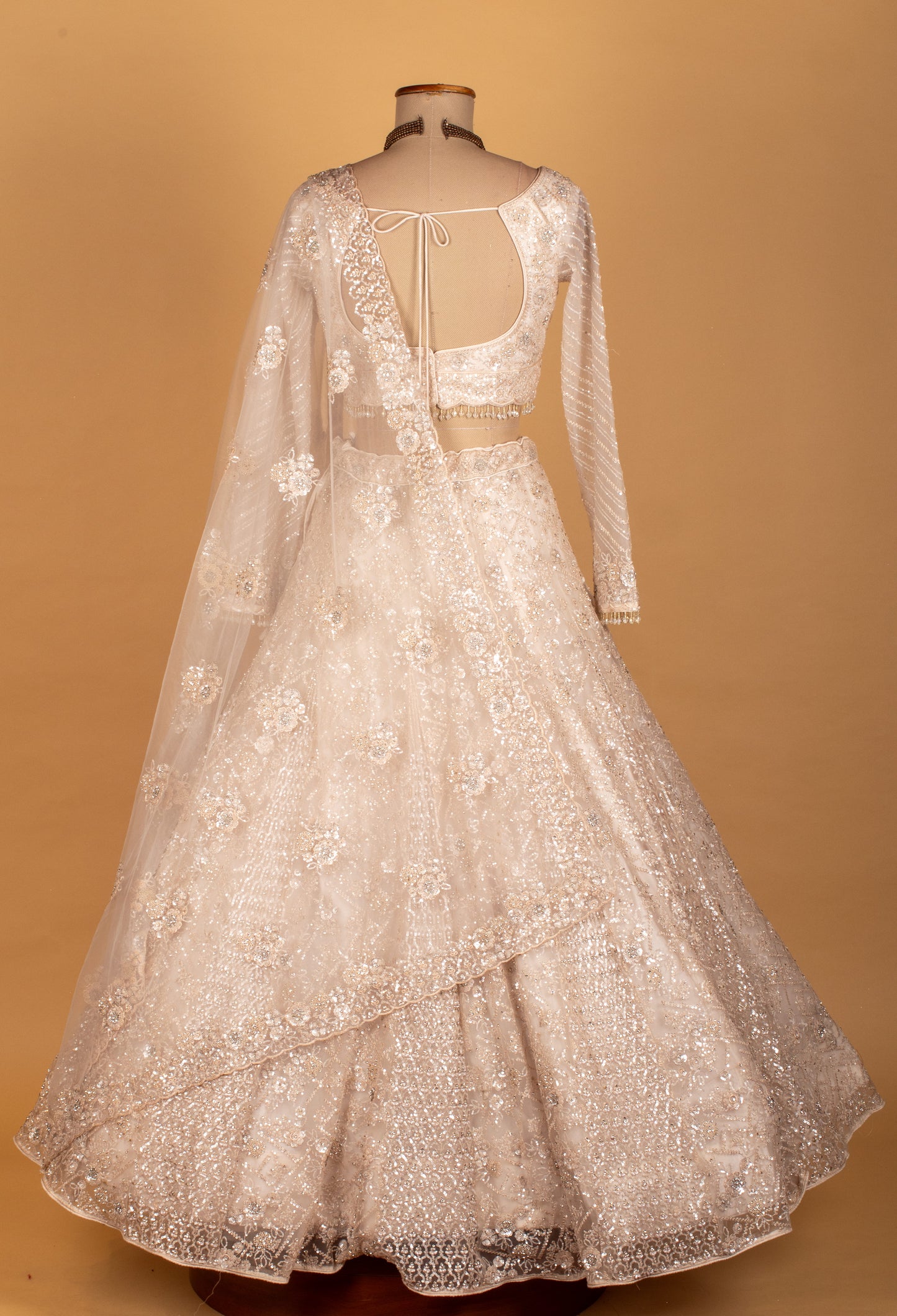 Ivory Sequin-Embellished Bridal Croptop Lehenga Set