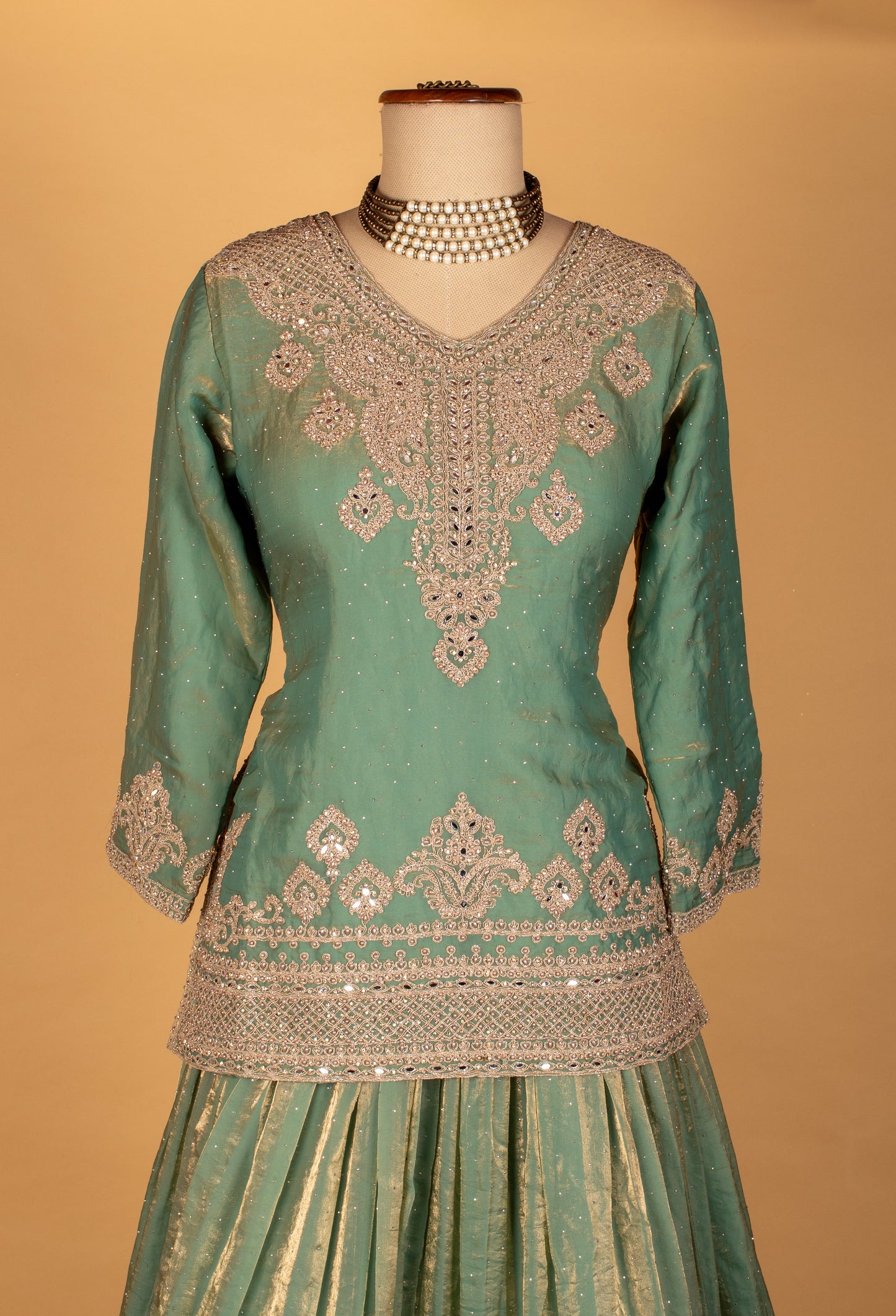 Mint Green Heavy Embroidered Anarkali with Net Dupatta