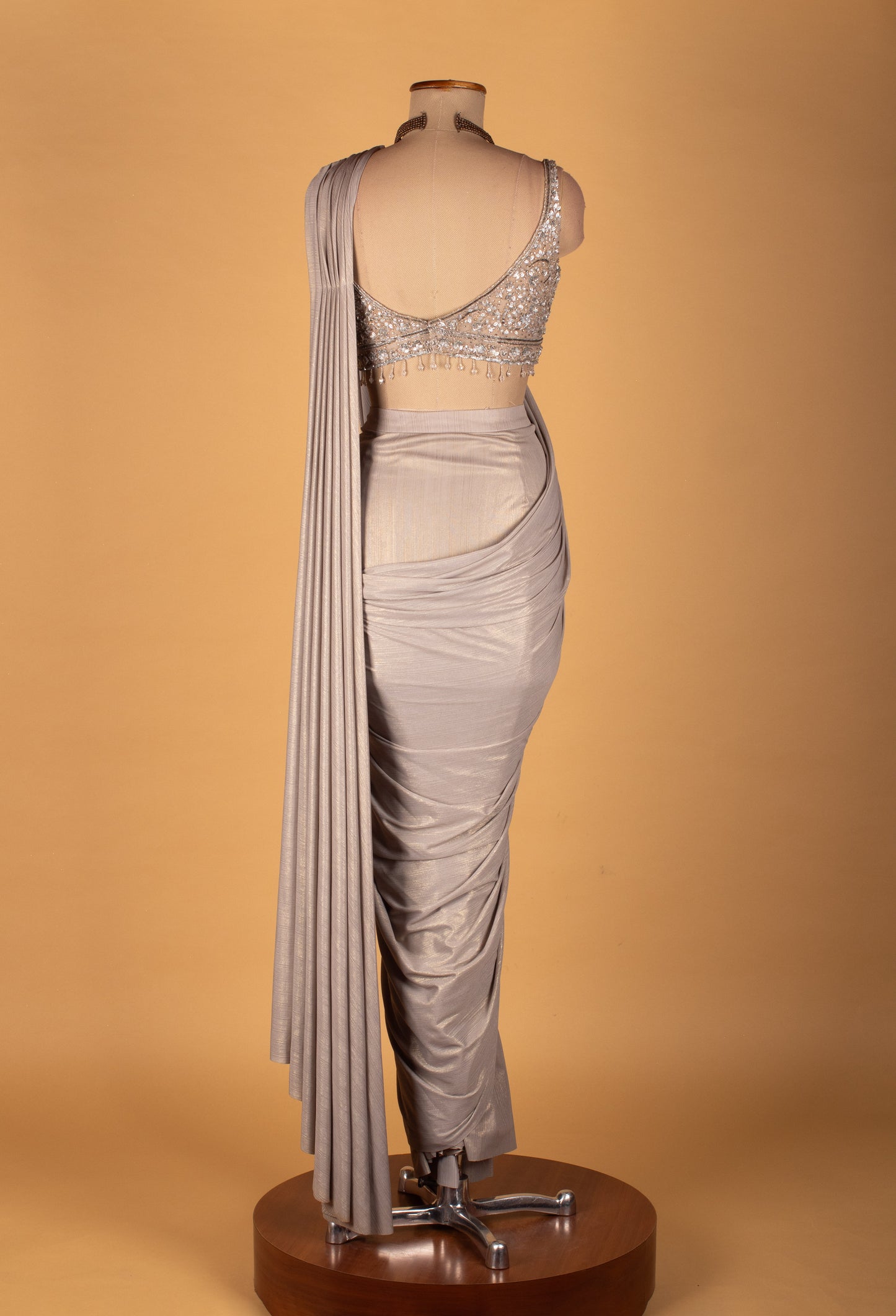 Silver Embellished Drape Saree with Sequined Blouse – Premium Ready-to-Wear Party & Cocktail Saree