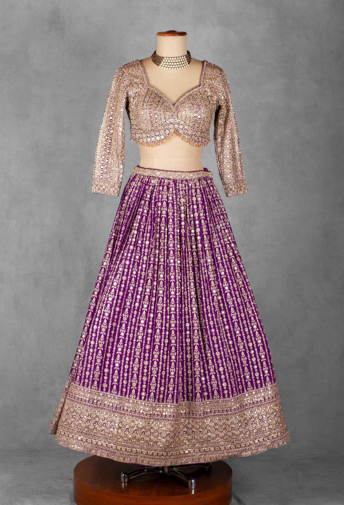 Purple Heavy Mirror & Zari Embroidered Lehenga Set with Designer Blouse