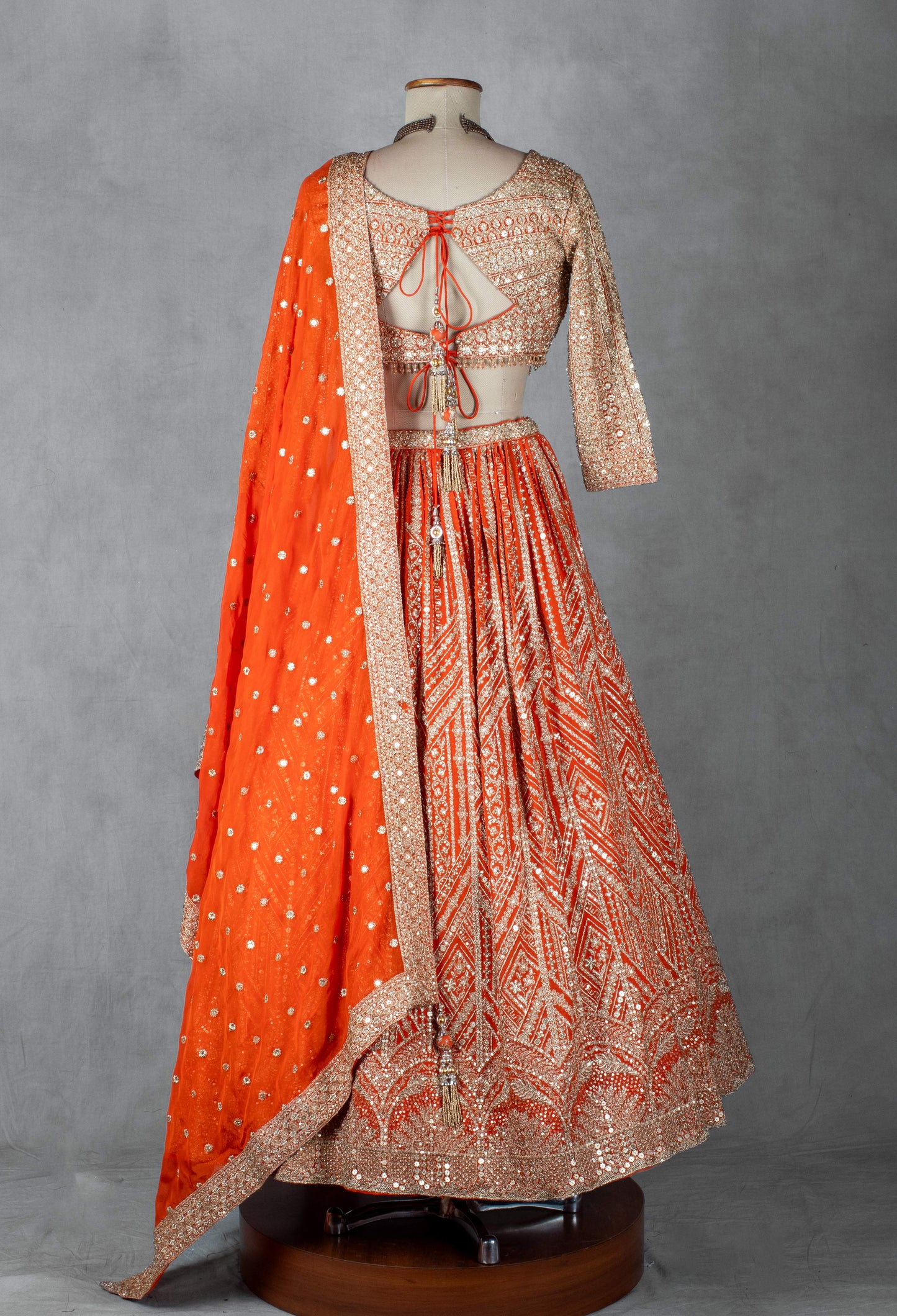 Orange Heavy Sequin & Zari Embroidered Lehenga Set with Designer Blouse