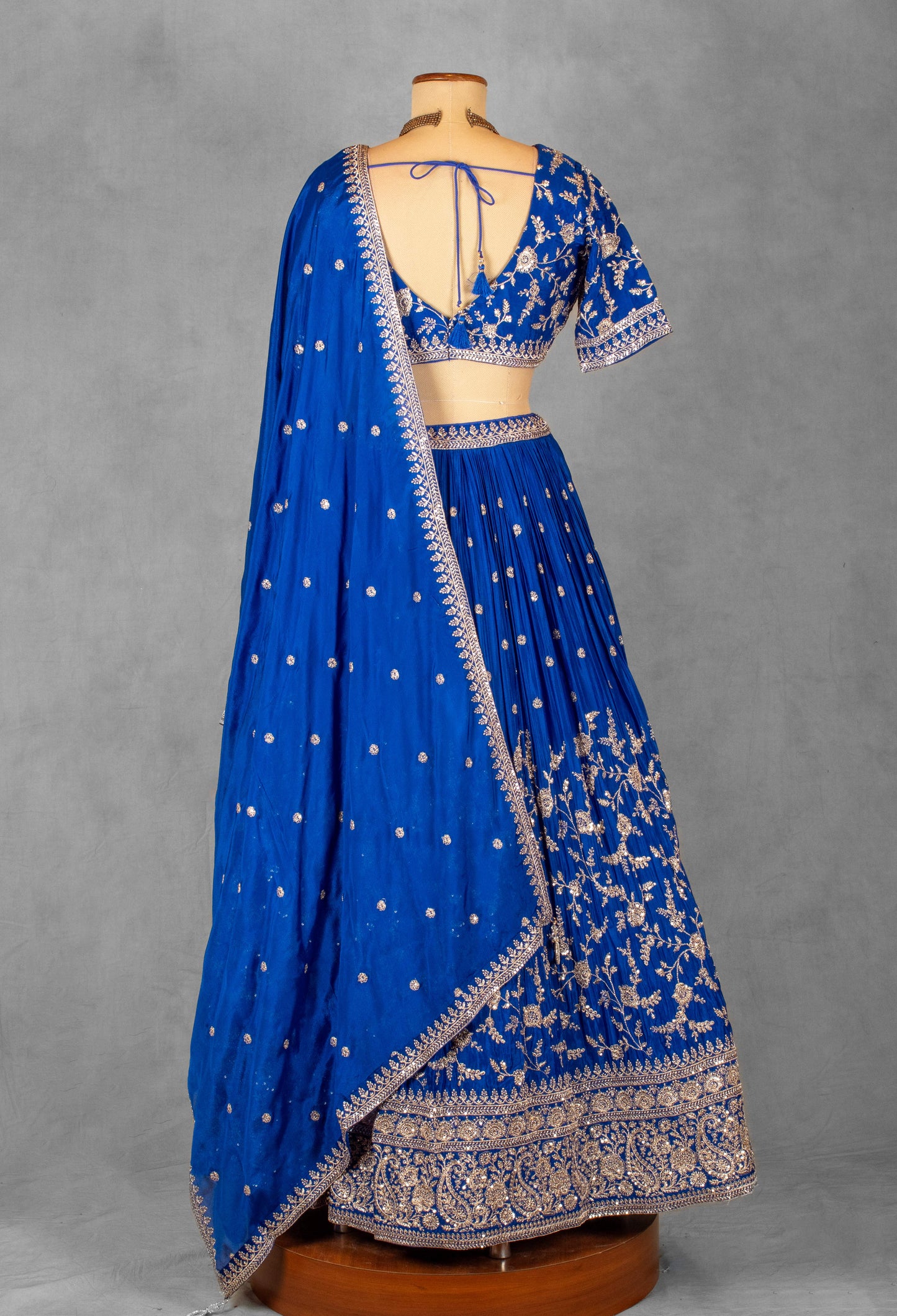 Royal Blue Heavy Embroidered Lehenga Set with Zari & Sequin Detailing