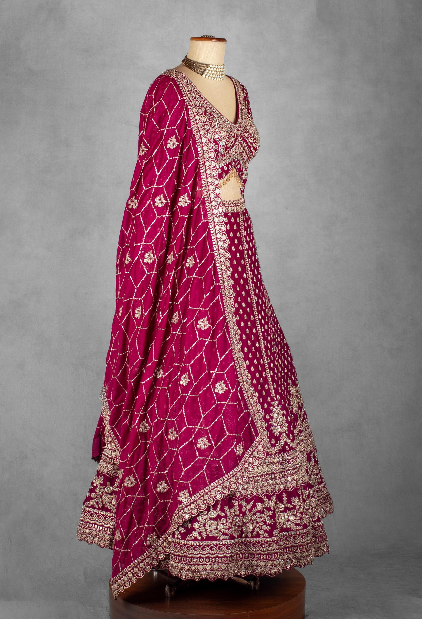 Wine Heavy Zari & Thread Embroidered Lehenga Set with Designer Crop Top & Dupatta