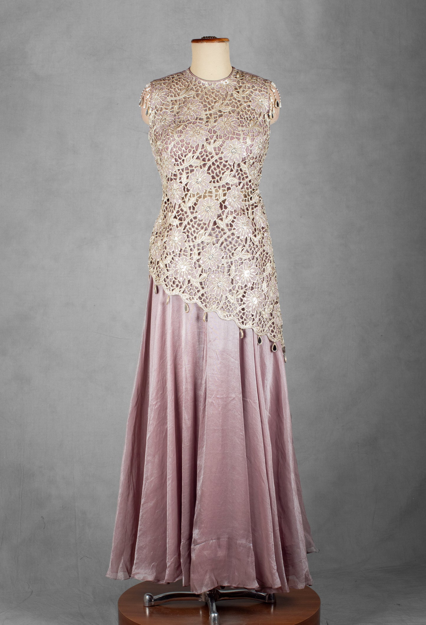 Mauve Embroidered Asymmetrical Top and Lehenga Set with Net Dupatta | Designer Festive & Wedding Wear