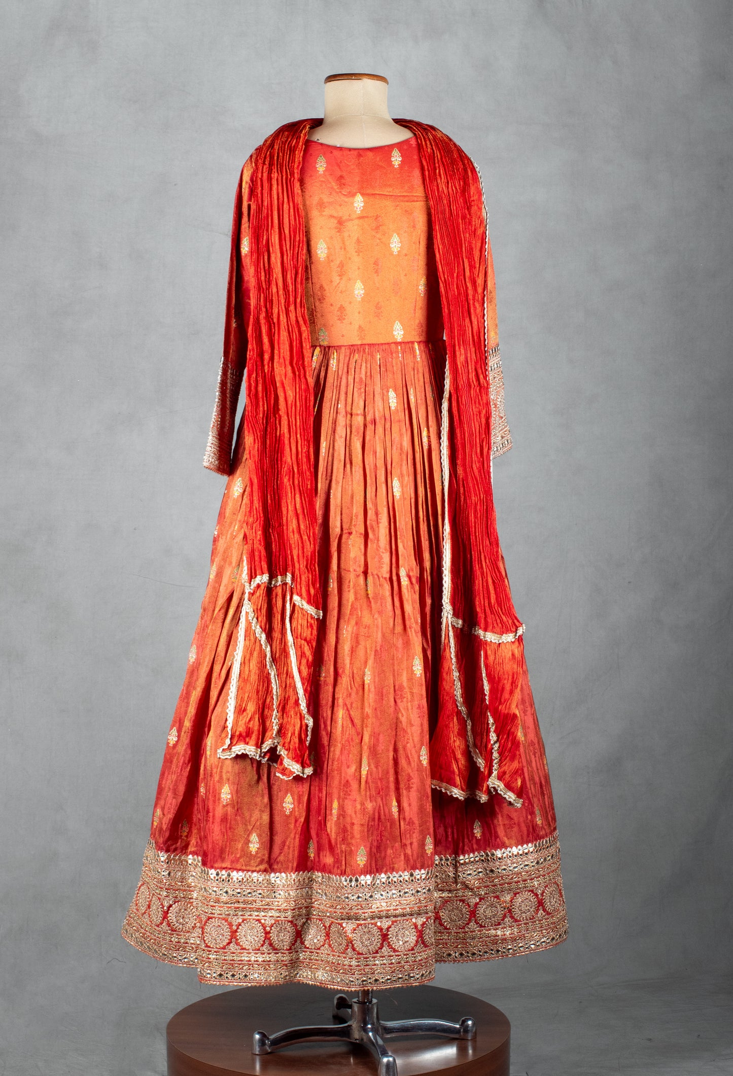 Orange Hand-Embroidered Silk Anarkali Set with Matching Dupatta