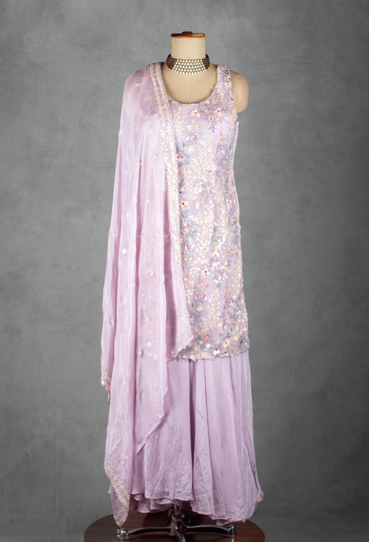 Lavender sequin and thread embroidered kurta sharara set – product image 2