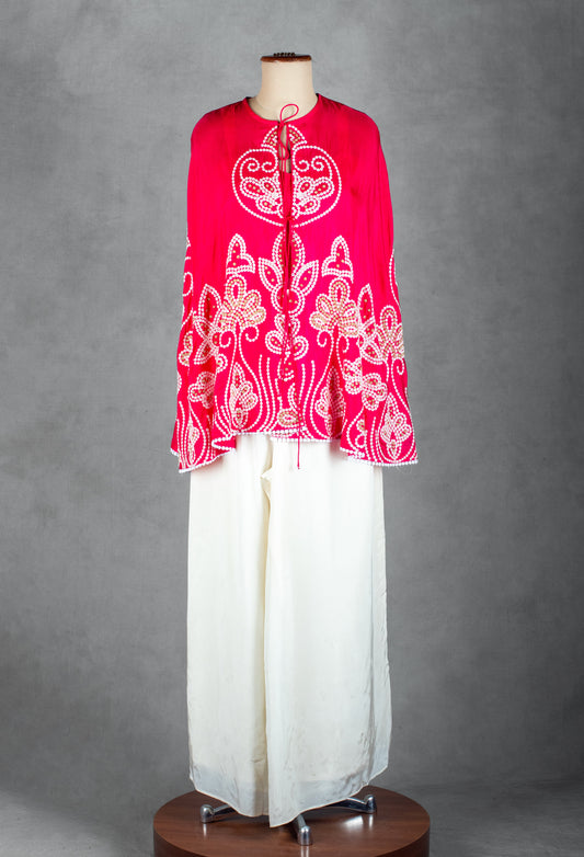Pink printed kurti with white wide-leg palazzo pants – product image 2