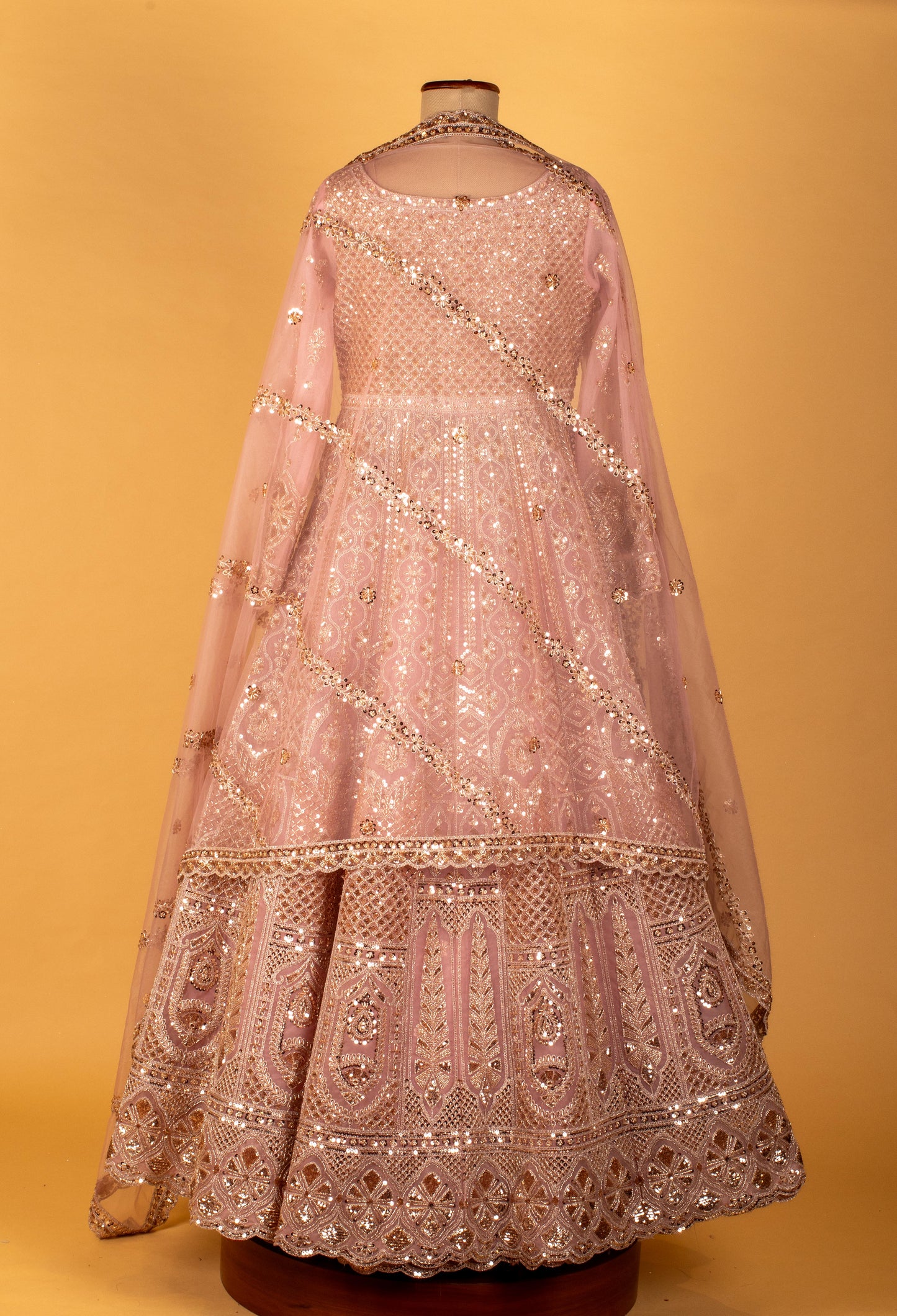 Blush Pink Heavy Embroidered Sequin Work Anarkali Gown with Dupatta