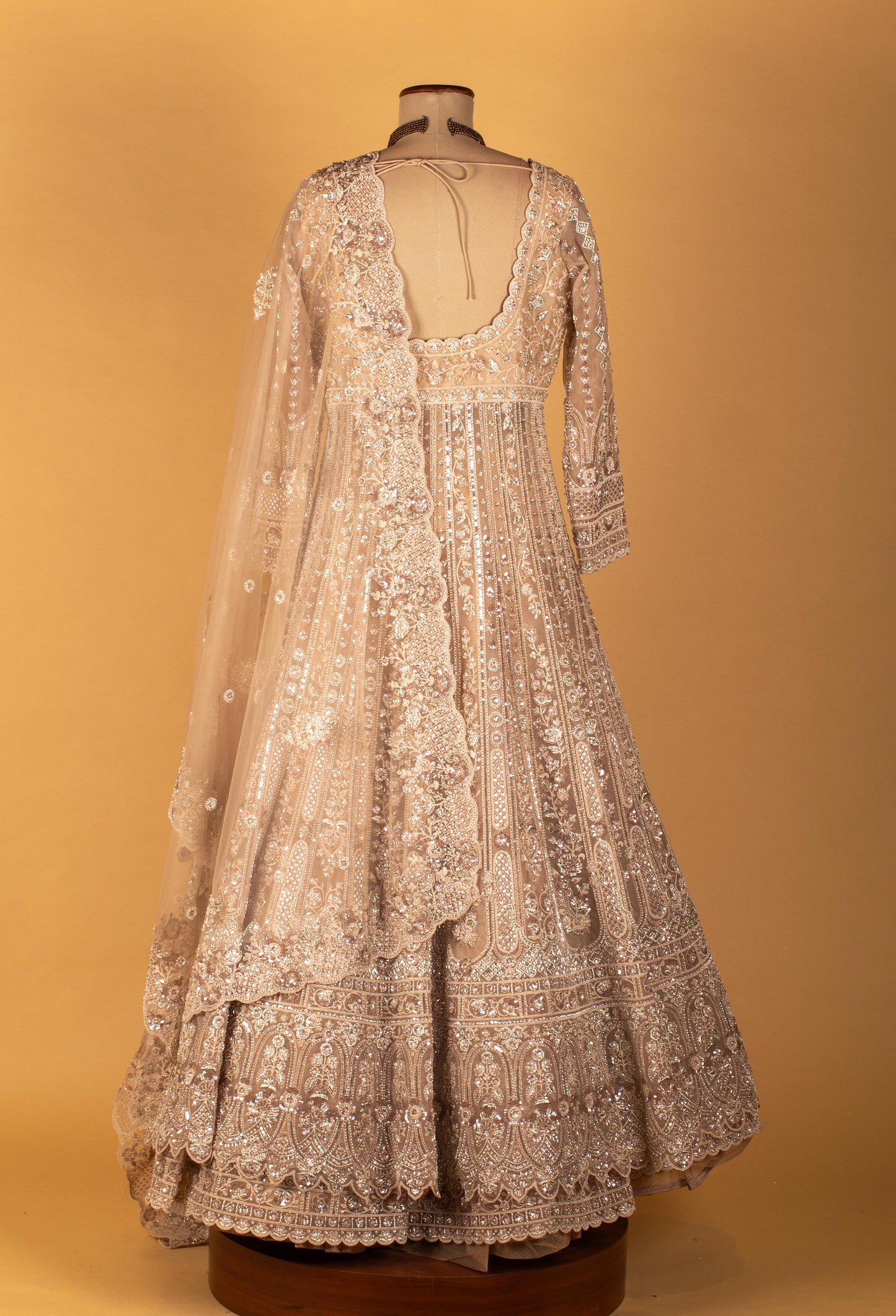 Ivory Heavy 3D Floral Embroidered Sequin Anarkali Gown with Designer Dupatta