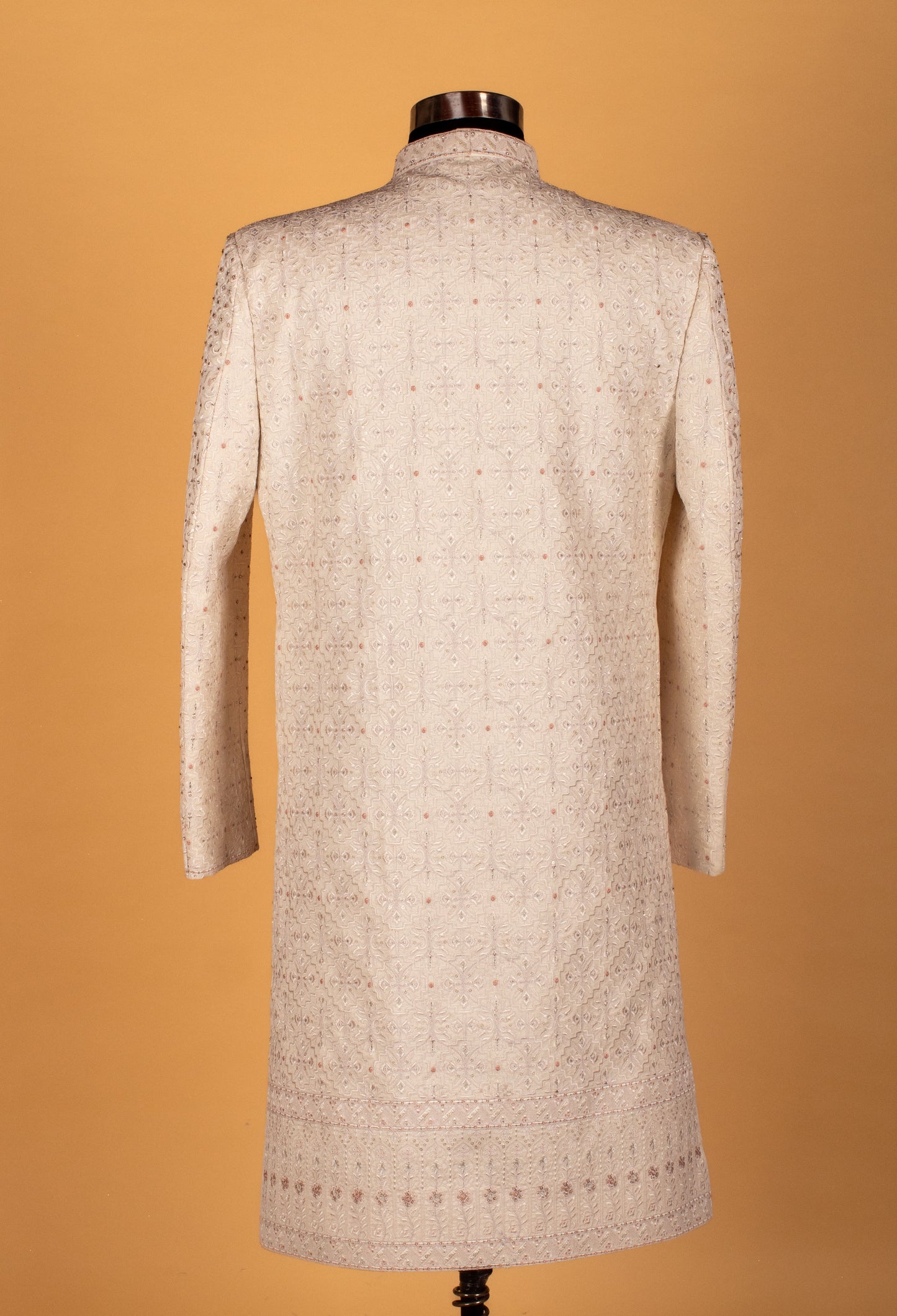 Men’s Ivory Hand-Embroidered Sherwani with Sequin & Resham Work | Luxury Groom Wedding Outfit