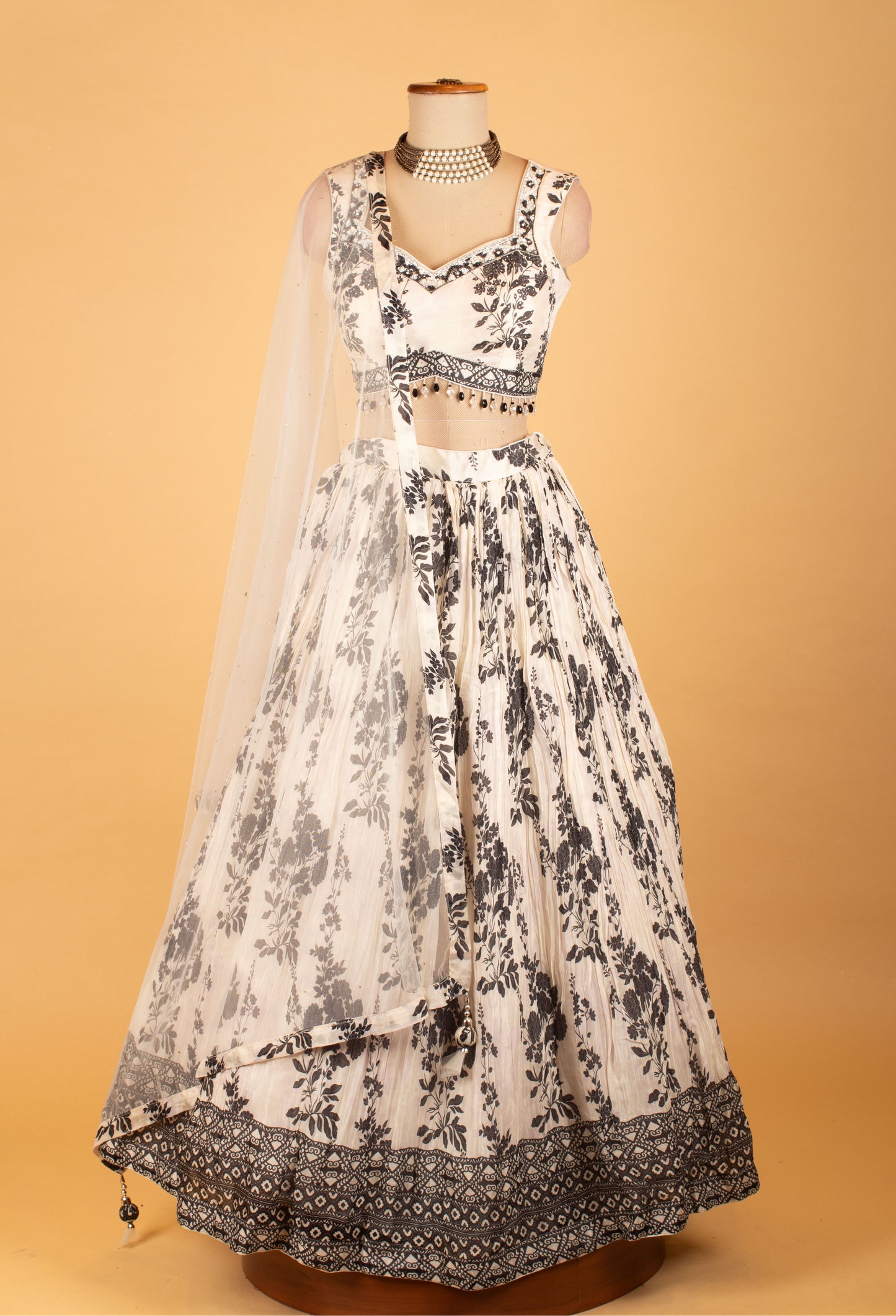 Women’s Black & White Printed Lehenga Choli with Dupatta | Festive & Partywear Ethnic Set