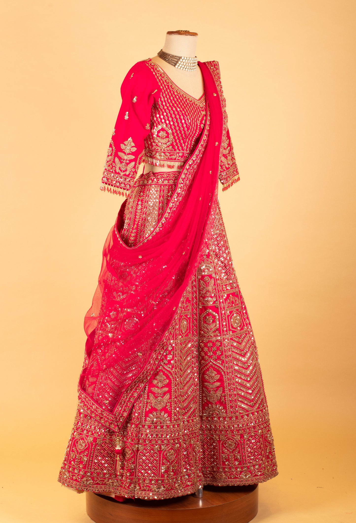 Women’s Rani Pink Heavy Zardozi Embroidered Bridal Lehenga Choli with Dupatta | Luxury Wedding Couture