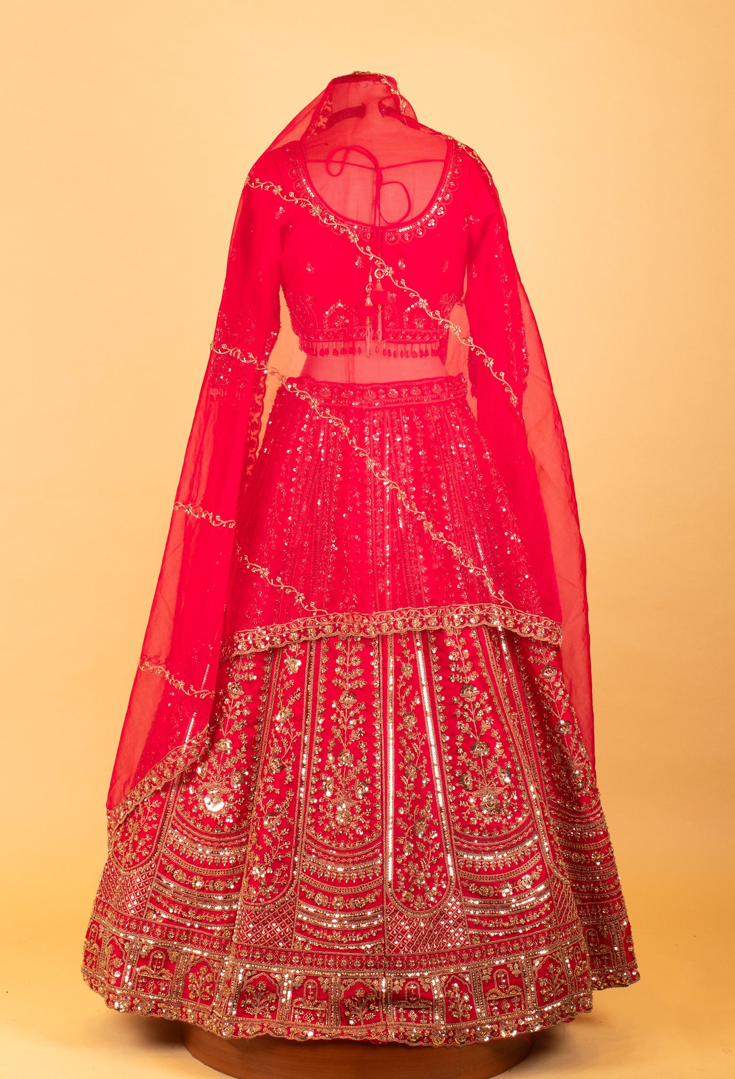 Women’s Rani Pink Heavy Bridal Zari & Sequin Embroidered Lehenga Choli with Dupatta | Royal Wedding Couture