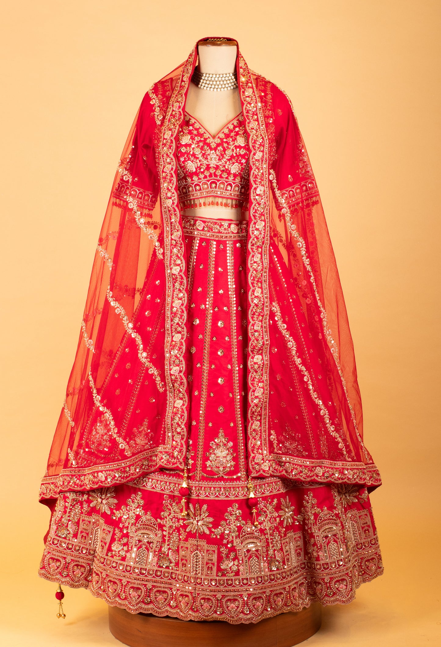 Women’s Red Heavy Bridal Zari & Sequin Embroidered Lehenga Choli with Dupatta | Premium Wedding Couture