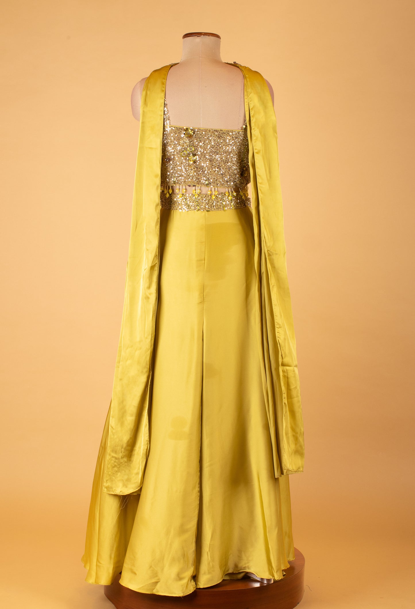 Yellow Sequin Embellished Indo-Western Jumpsuit with Cape – Designer Party Wear Outfit