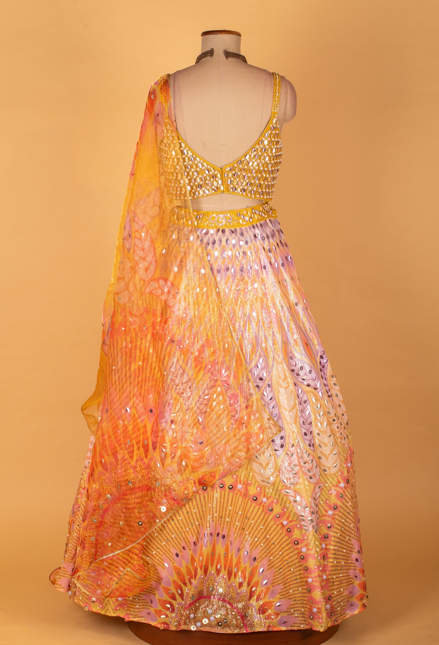 Yellow Multicolor Sequin Embellished Crop Top & Lehenga Set – Sangeet & Festive Wear