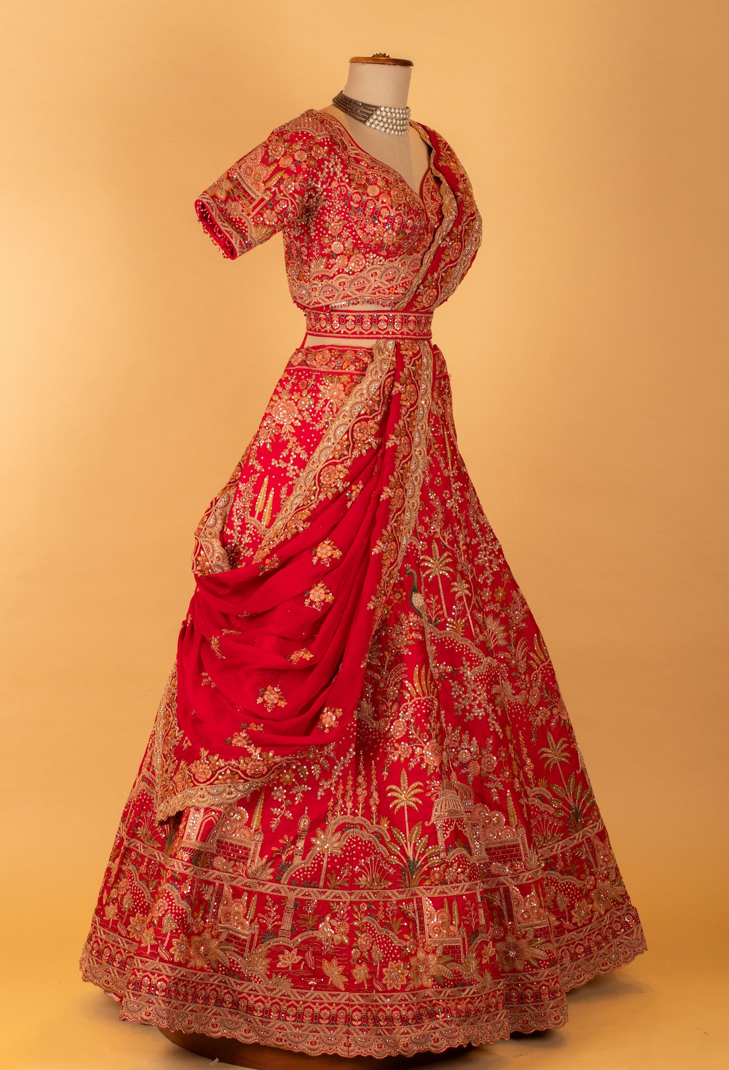 Red Heavy Embroidered Bridal Lehenga Set with Dupatta – Traditional Wedding Wear for Brides
