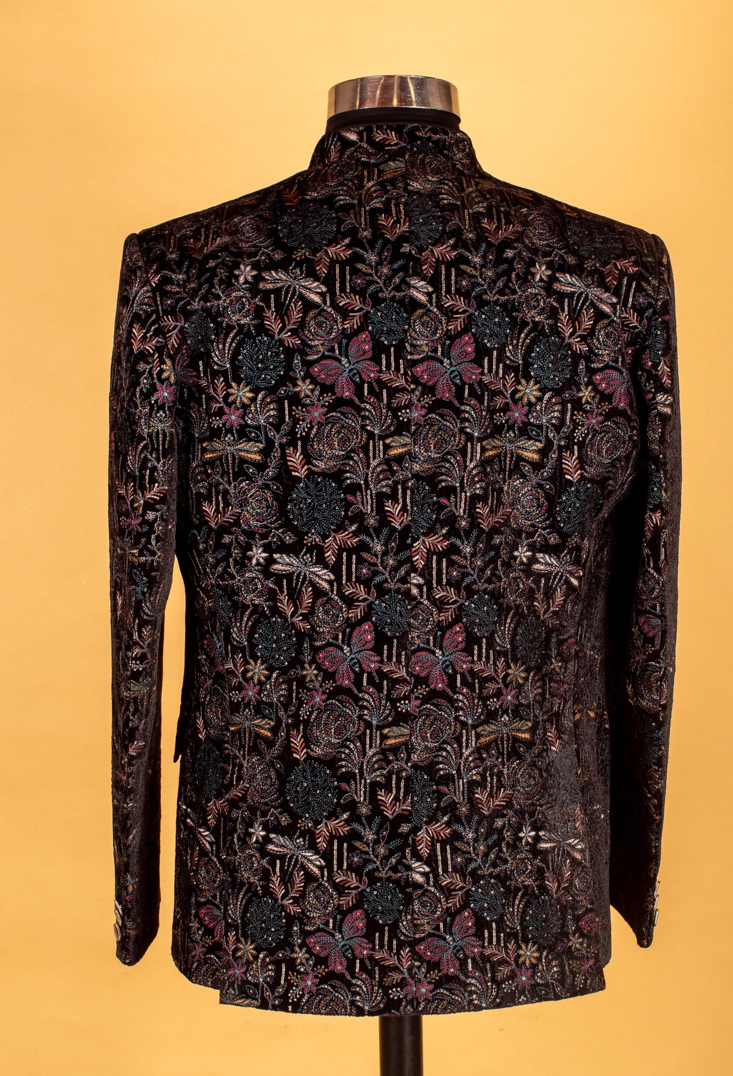 Black Multicolor Velvet Embroidered Indo-Western Suit for Groom – Designer Reception Wear