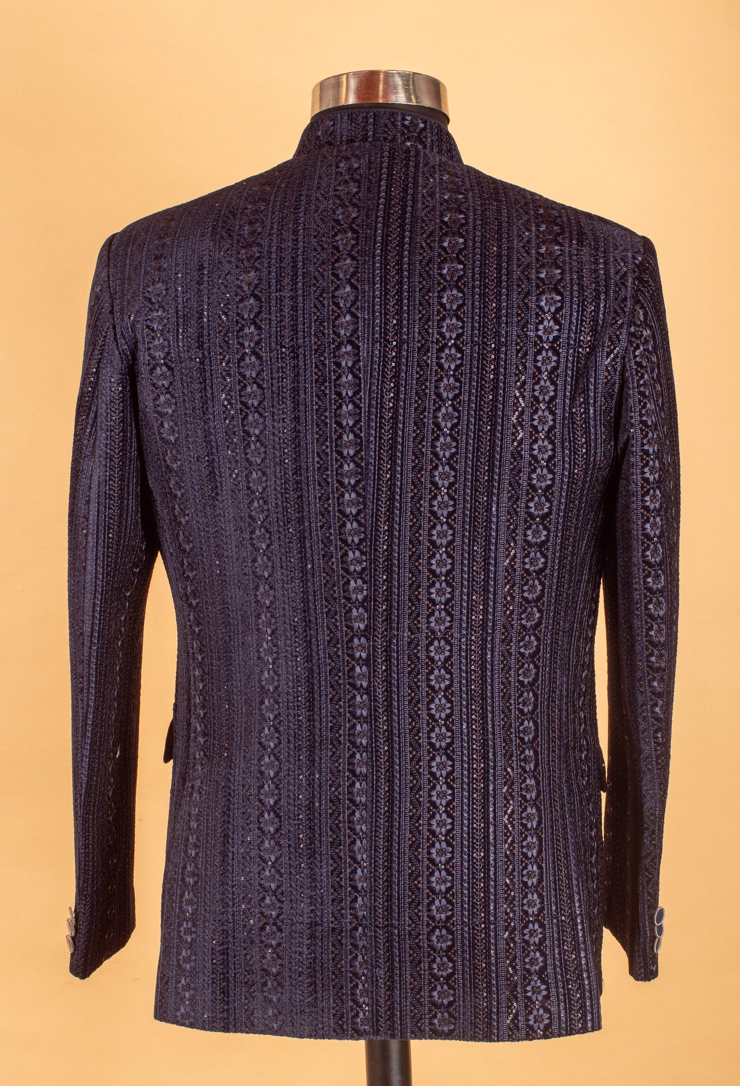 Navy Blue Embroidered Indo-Western Suit for Groom – Premium Wedding & Reception Wear